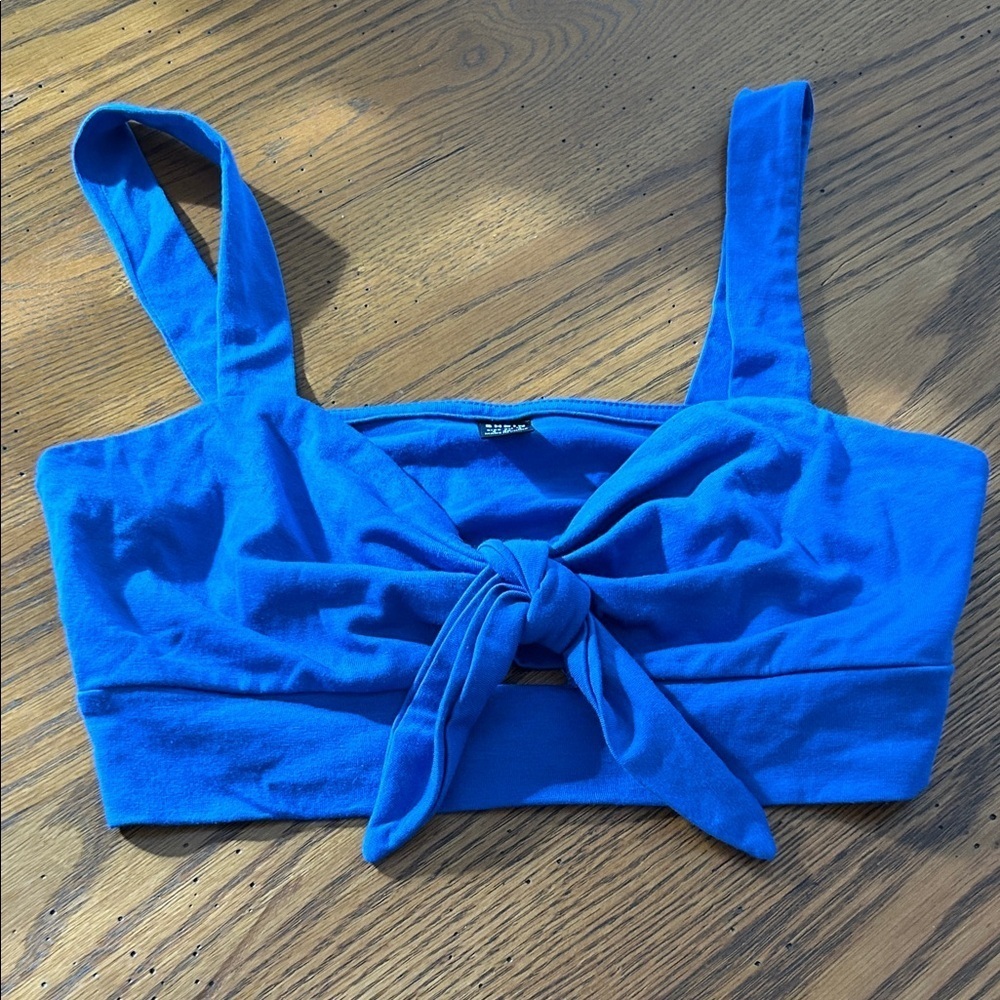 SHEIN Vibrant Blue Tie-Front Crop Top